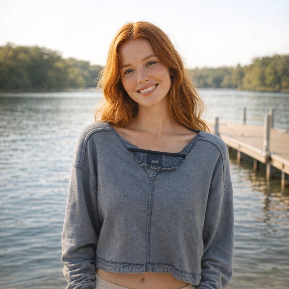 Aerie Distressed Aegean Blue Sweatshirt Size extra Small